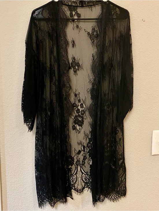 Avidlove Sweaters - Avidlove Sheer Black Floral Lace Kimono - Size Large